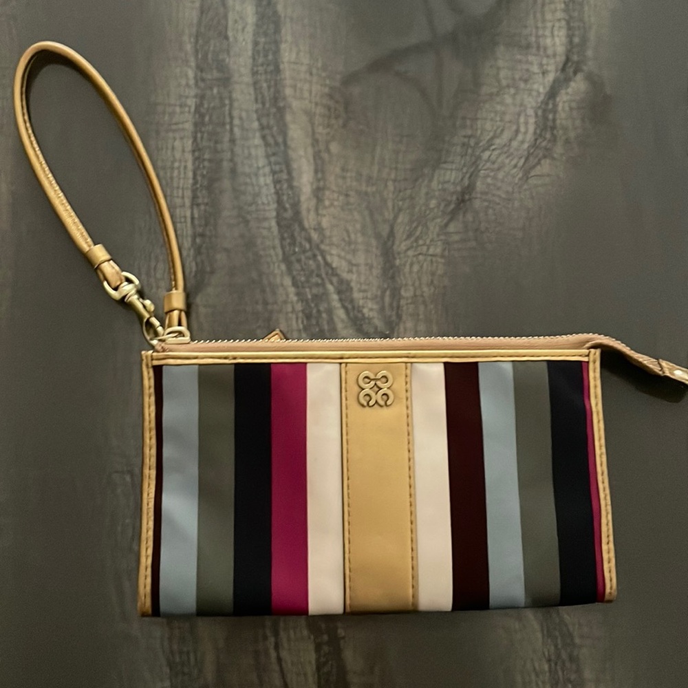 Coach Multicolor Satin Stripes Zipper Closure Credit Card Wristlet